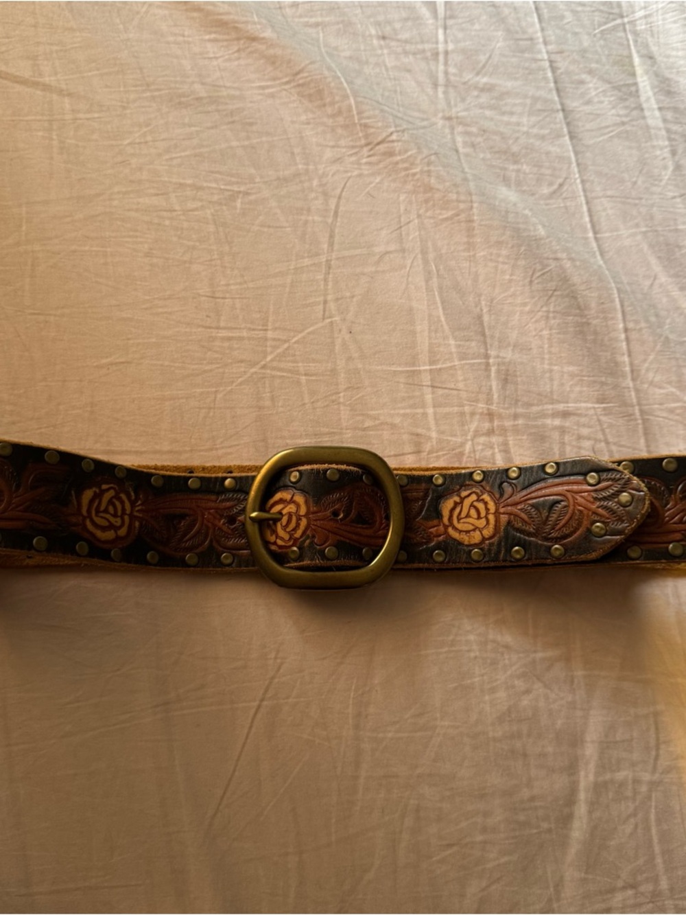 Lucky Brand Brown Tooled Leather Floral Stud Belt